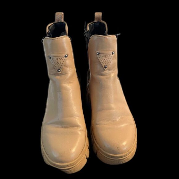 Guess Boots Womens 8M Square Heel Platforms Lug Sole Chelsea Booties Y2K Tan - Picture 3 of 5